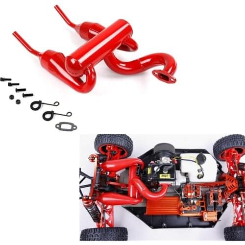 Buggy Car Metal Double Tube Nitro Engine Exhaust Pipe For 1/5 Rc Cars Toys 4X4 Gasoline Truck Rovan LT LOSI 5IVE T 5T Diy Part