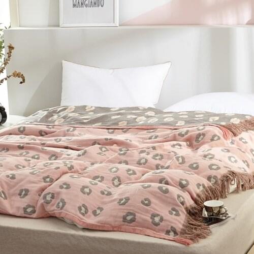 Bamboo Cotton Muslin Summer Blanket with Tassel Bed Cover Sofa Travel Breathable leopard pattern Thread Large Soft Throw Blanket