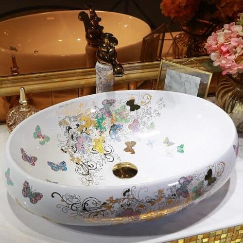 White Oval Ceramic Sinks Counter Top Wash Basin Bathroom Sink porcelain ceramic wash basin