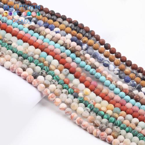 Natural Stone Matte Dull Polished Crystal Onyx Quartz Turquoises Jades Loose Spacer Agates Round Beads For Jewelry Making DIY