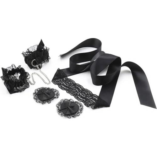Lover Bdsm Bondage Flirting Accessories of Ecstasy Lace Satin Tie Eye Mask for Women Cosplay Handcuff Restraint Adult Games