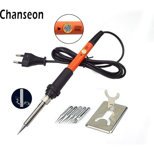 Chanseon 220V 60W Adjustable Temperature Electric Soldering Iron Heat Pencil+Welding Solder Station+5pcs Solder Tips EU Plug