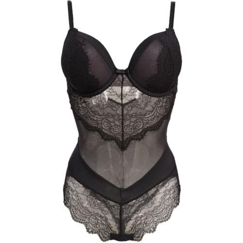 Black Lace See-through Gauze Women Sexy One Piece Bodysuit Spaghetti Strap Sexy Lingerie Sleeveless Teddy underwear Gift SLA013