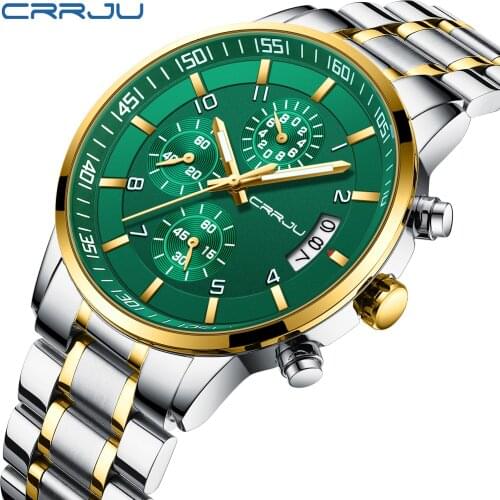 CRRJU Mens Luxury Watches Fashion Sporty Wristwatches Male Chronograph Quartz Stainless Steel Clock with Luminous Hands