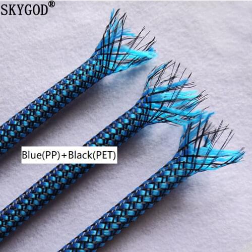Blue Black 4 8 12mm PP Conton + PET Yarn Mixed Braided Expandable Insulated Cable Sleeve Protect Cover Wire Wrap Gland Sheath