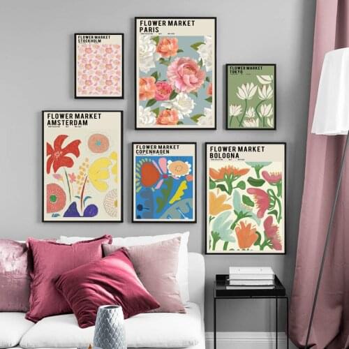 Flower Market Set Botanical Colorful Plant Abstract Nordic Poster Wall Art Prints Canvas Painting Decor Pictures For Living Room