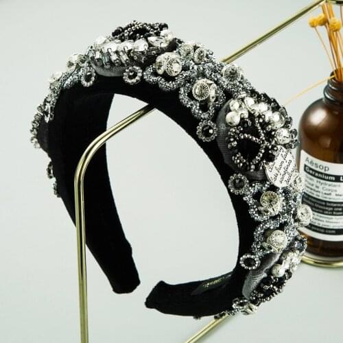 Elegant Black Color Velvet Luxury Bling Rhinestone Headband Crystal Diamond Hair Band Headwear Women Party Hair Accessories