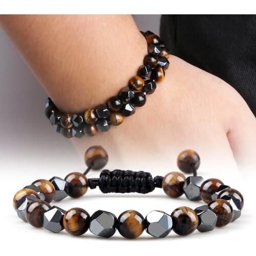 Hematite Tiger Eye Mens Bracelets Energy Stone Sandstone Chakra Beads Balance Bracelet Handmade Bangles Women Yoga Male Jewelry
