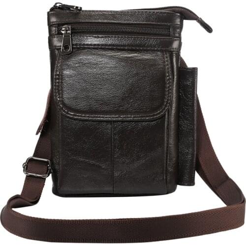 Cowhide Leaher Shoulder Bag Men For iPhone 11 12 Pro Max XS Phone Case Cover Waist Bags 7inch Waterproof Wallet Handbag BackpacK