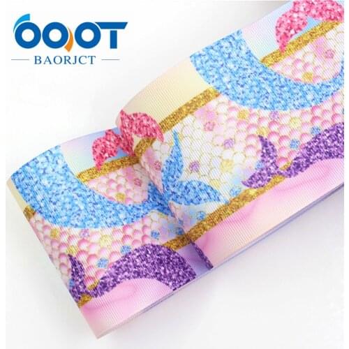547,3"(75mm)Grosgrain Ribbon Mermaid Printed Tape 10y DIY Head Accessoris Wrapping Decorative Holiday Decorations Materials