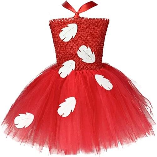 Red Girls Tutu Dress Tropical Hawaiian Princess Dress Kids Halloween Costume Birthday Purim New Year Party Gifts 1-14Y