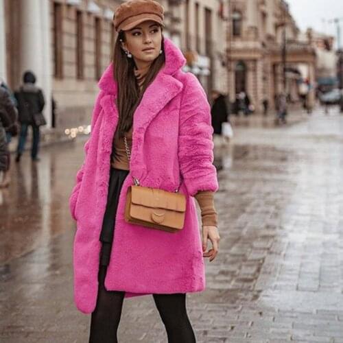 Fashionable plush Turn-down Collar coat fashionable womens long imitation fur Coat Women Autumn Winter Jackets WM
