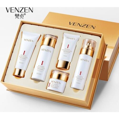 VENZEN 5PCS Six Peptide Moisturizing Skin Care Kit Moisturizing Nourishing Rejuvenation Skin Shrinking Pore Facial Treatment Set