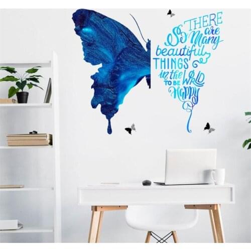 3D Blue Butterfly Wall Sticker Bedroom Living Room Wall Decoration Door Sticker Modern Art Mural