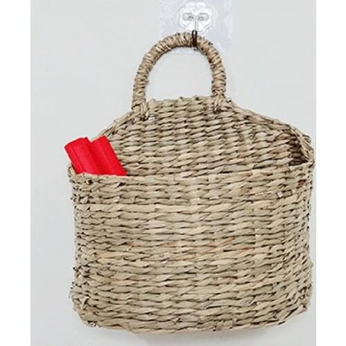 Wall Hanging Woven Basket Home Decor Rustic Straw Storage Basket Handmade Rattan Woven Flower Basket Storage Box Home Decoration