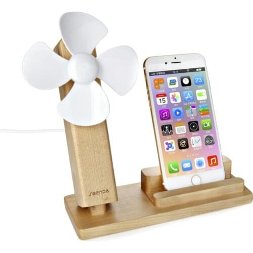 Z-10 Desktop Wooden Phone Stand Detachable Adjustable Portable Mini USB Fan 2 in 1 Solid Wood Phone Stand for iPad iPh