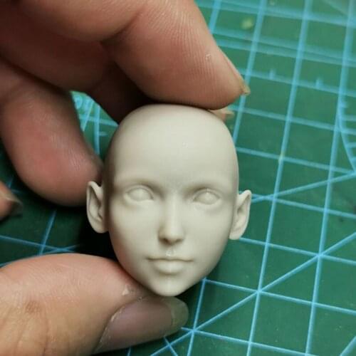 Unpainted 1/6 FF7 Childhood Tifa Face Plate Head Sculpt Carving Model Fit 7 inch Kid Action Figure Body for Painting Exercise