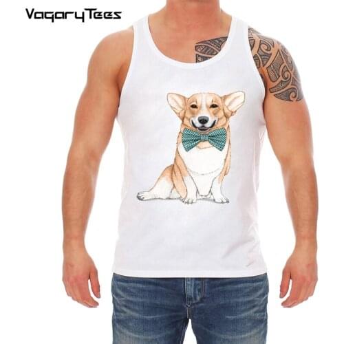 New Arrivals Comics Tank Top Corgi Cartoon Dog Fake smile Workout Shirts Animal Tops Hipster Fitness Vest Shirt