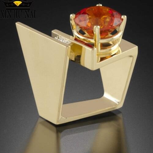 2019 New arrivals Cross-border supply Europe Personality Geometry 14K Gold diamond rings for women ruby ring