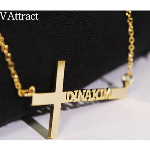 Cross Name Choker Necklaces & Pendants Personalized Custom Necklace Stainless Steel Gold Ketting Nameplate Men Gothic Jewelry