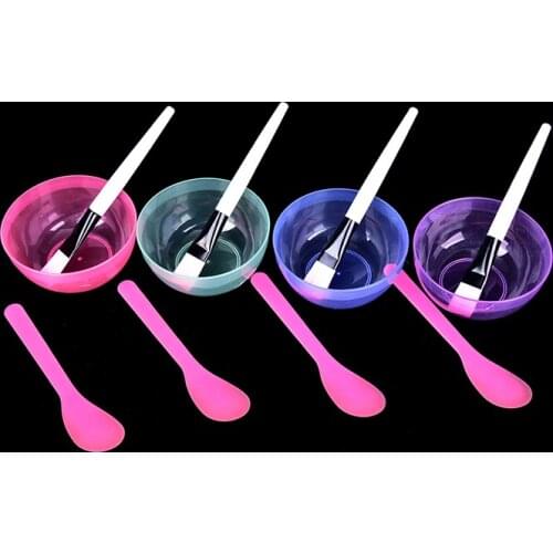 3pcs/set Portable Plastic Facial Mask Bowl Stick Brush Set Mixing Applying Facial Care Makeup Tools Kit