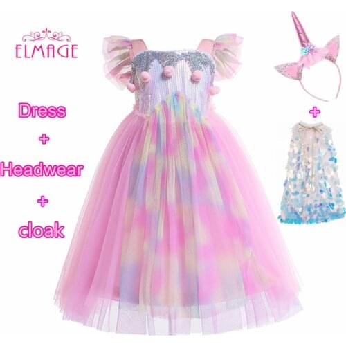 2019 Girl pink Unicorn Dresses for Girls Pretty Princess Party Dresses cloak Birthday Cosplay Halloween Costume Girls Clothes