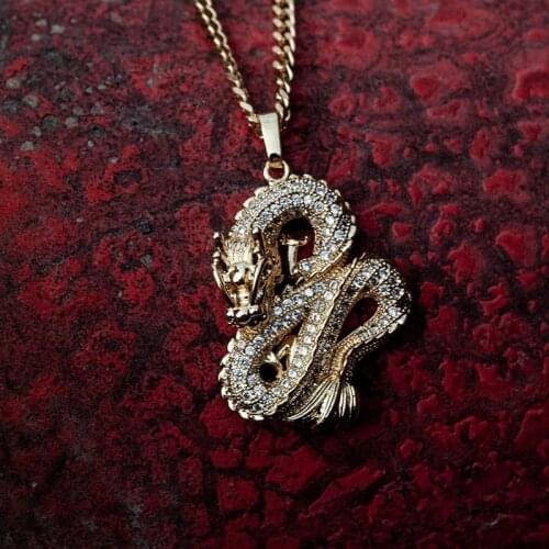 Boho viking Dragon Pendant Necklaces for Women Men Gold Color Jewellery Cubic Zirconia Mascot Ornaments Lucky Symbol Gifts