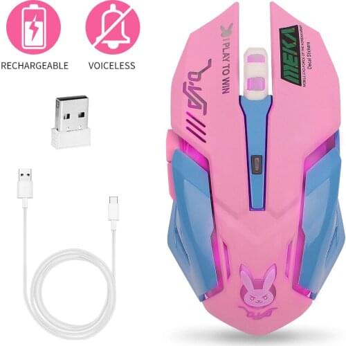 Pink Wireless Computer Gaming Mouse Rechargeable Optical Mice 2400 DPI Ergonomic USB Cute PC Gamer Office Mouse For Girls Purple