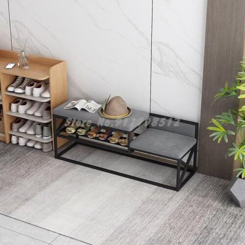 Nordic porch one home entrance door with shoe rack, shoe changing stool, soft bag sofa cushion, simple modern leisure