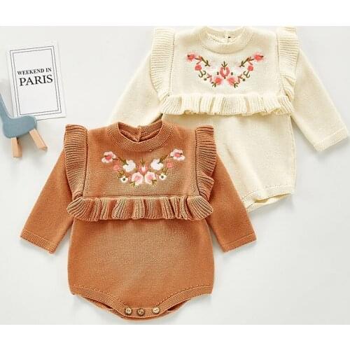 0-3Yrs Spring Autumn Baby Girls Long Sleeve Embroidery Rompers Jumpsuit Clothes Kids Baby Girl Printing Knit Clothes Rompers