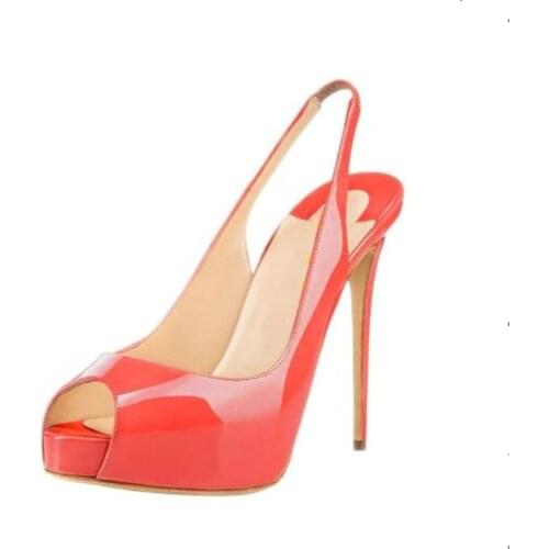 Shofoo shoes new versatile patent leather shallow lipped stiletto sandals with a heel height of about 11cm