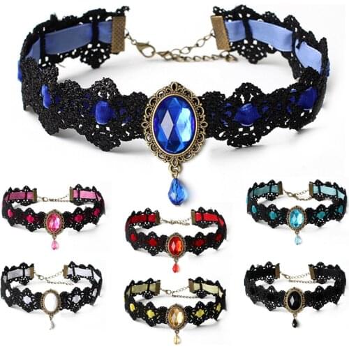 Vintage Tattoo Choker Black Lace Bohemia Tassel Clavicle Chain Gothic Punk Crystal Necklace Womens Jewelry Party Accessories