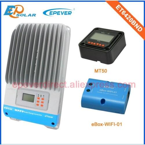 High voltage 48V max pv input 190V Solar Controller ET6420BND 60A EPEVER wifi box MT50 remote Meter Free TNT shipping 60amps