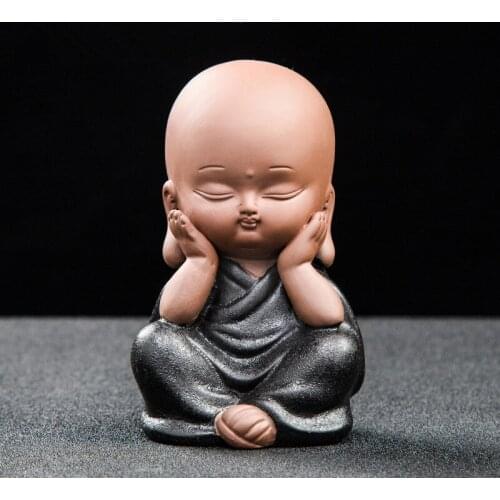 Yixing zisha tea pet home decoration monk Zen style meditation monks Chinese handmade ornament small size purple clay tea play