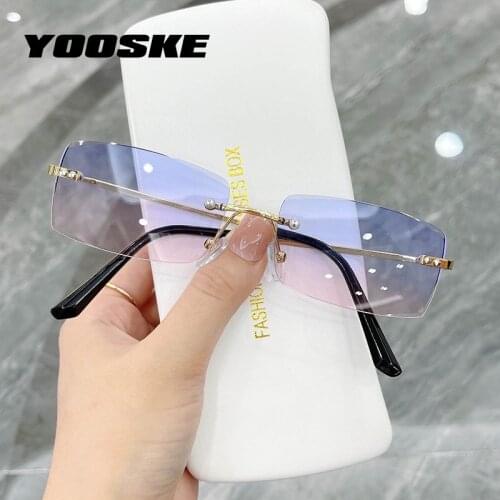 YOOSKE Fashion Rimless Square Sunglasses Women Gradient Rectangle Sun Glasses Men Metal Small Sunglass for Ladies