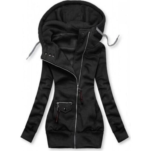 Coat Women Fashion Long Sleeve Drawstring Hooded Slim Jacket Coat Zipper Outerwear