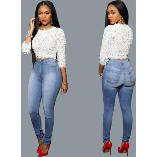 High Waist Jeans Women Slim Sexy Denim Pants Blue Washed Denim Jeans Fall 2020 Women