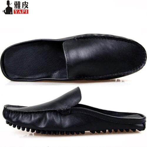 US5-10 Fashion REAL Leather Casual SLIP-ON New Men Penny Loafer Leather Mules Open Back Slippers Designer Shoes