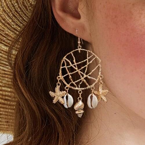 Boho Shell Earrings for Women Gold Color Dreamcatcher Trendy Metal Beach Statement Dangle Earrings 2020 New Summer Ear Jewelry