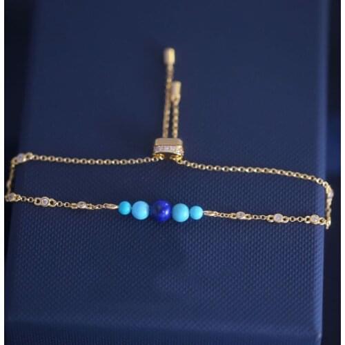 SLJELY Fashion S925 Sterling Silver July New Roman Style Dainty Chain Blue Stone Adjustable Bracelet Women Monaco Brand Jewelry