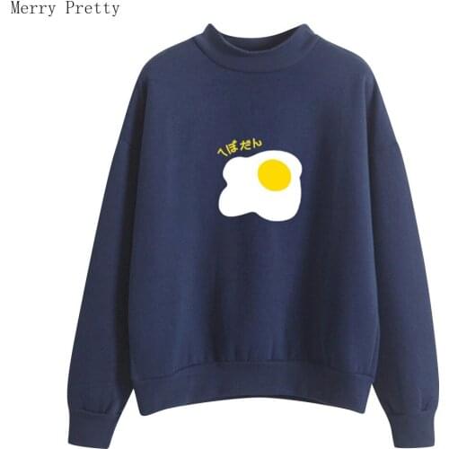 Merry Pretty Japan Style Women 2020 Solid Poached Egg Pattern Sweet Sweatshirts Ladies Long Sleeve O-Neck Funny Sweatshirts 2XL