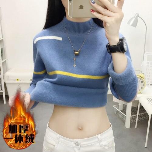2021 Mink Fleece Autumn Winter Bottomed Sweater Womens Plush Thickened Warm Half High Collar Top Korean Version Pullover Women
