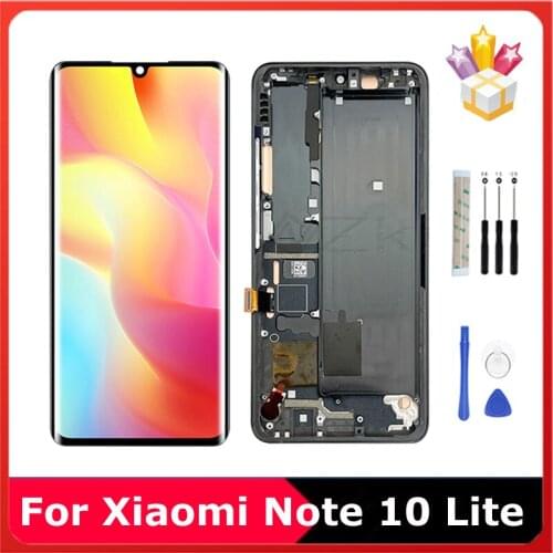 6.47" AMOLED For Xiaomi Mi Note 10 Lite Lcd Display Touch Screen M1910F4E With Fingerprint M2002F4LG Digitizer Assembly Parts