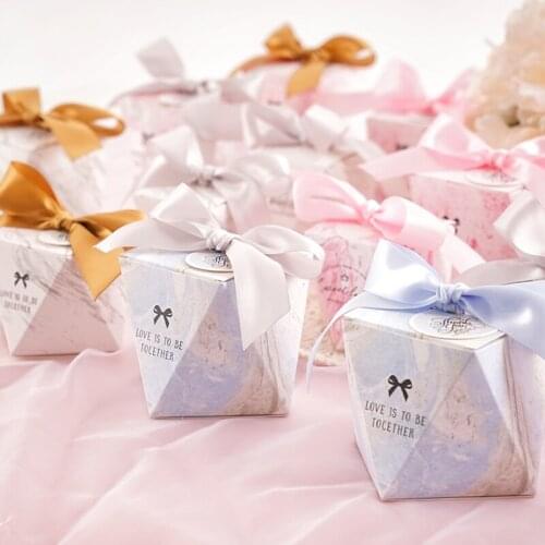 10pcs marble printing wedding candy boxes for casamento engagement party decor gift cases with ribbons event party supplies dec