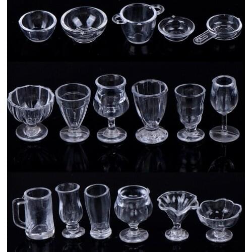 17Pcs/Set 1:12 Dollhouse Cute Mini Transparent DIY Pretend Play Kitchenware Toy Drink Cups Dish Tableware Miniatures