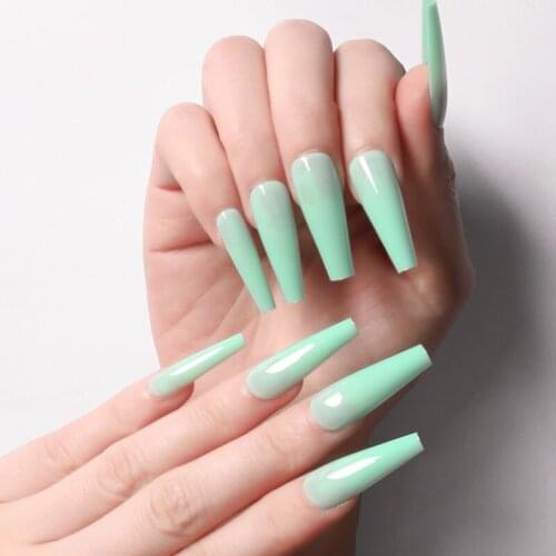 24pcs Classic Fashion New Long Candy Color Ballet Coffin Fake Nails Lemon light green 14-557