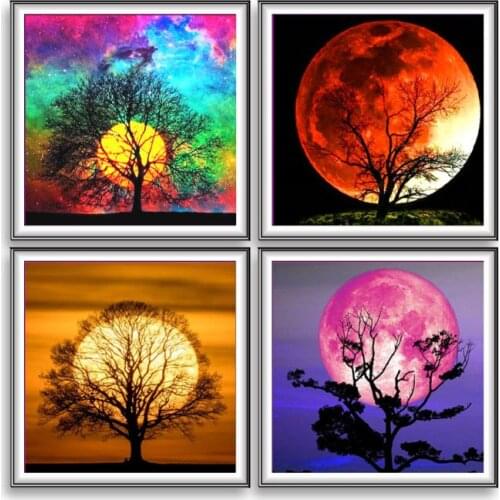 4 Pack Tree 5D DIY Diamond Painting Kits Full Drill Rhinestone Embroidery Decor