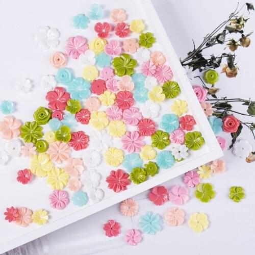 20Pcs Resin accessories solid color with hole imitation shell flower diy creative production headwear material accessories