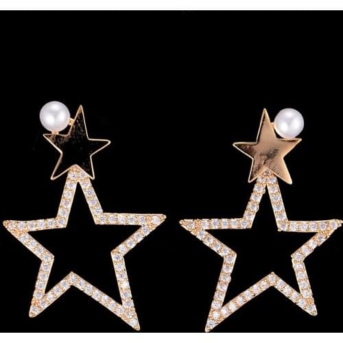 Blachette Shining Five-pointed Star Hollow Asymmetry Pierced Cubic Zirconia Dangle Drop Earrings For Women Girls Daily Gathering