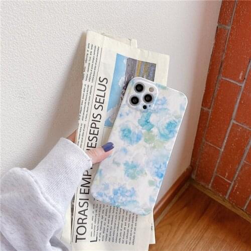 Glitter Blue Watercolor Flowers for iPhone XR XS Max 11 pro Shockproof Case for iPhone 12 Pro Max 7 Plus 8 X XS 12 mini 2020 SE